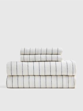 White and Black Striped European Linen King Sheet Set - Retail $204